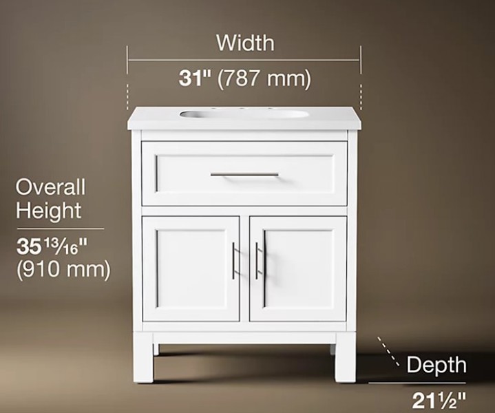Kohler 28380-ASB-0 Vanity 31x21-1/2 With Sink and Quartz Top White