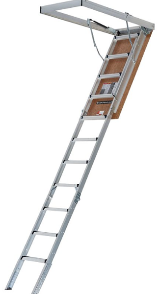 Louisville Ladder AL2540MG-FT Attic Ladder 375 Lb Capacity 11-Step 7.8 Ft to 10.3 Ft Ceiling 25-1/2 In x 54 In Opening