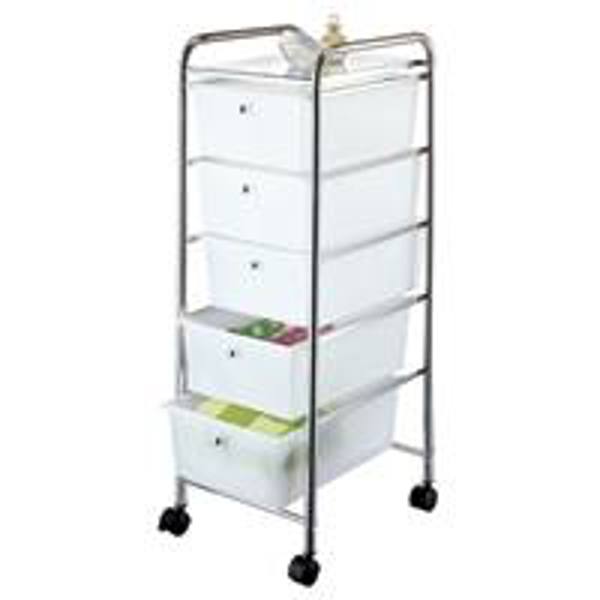 Homebasix GOO5CH Storage Cart 5 Drawer Chrome Metal Frame with 5 Drawers for Easy Organization