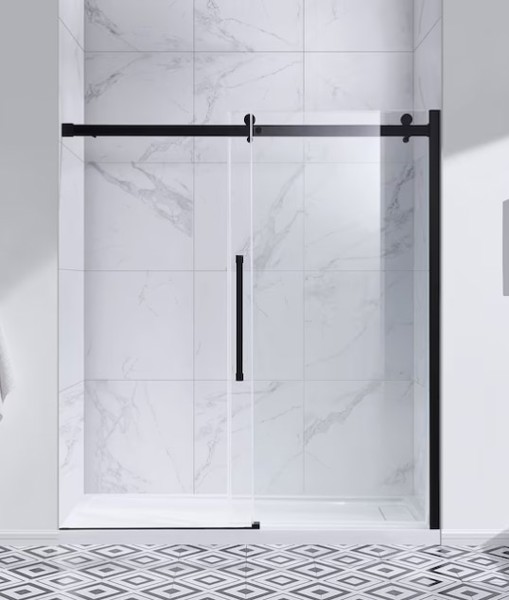 OVE 15SGP-BELS72-BLK Frameless Shower Door 72 In W X 78.75 In H Clear Glass Sliding Soft Close Matte Black