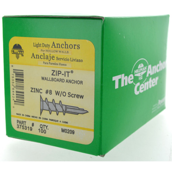 Hillman Group 375319 Wallboard Anchor Zinc #8 100 Count
