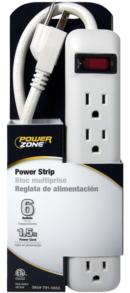 POWERZONE OR801118 Outlet Strip 18 In with 6 Outlets Circuit Breaker 180 Degree