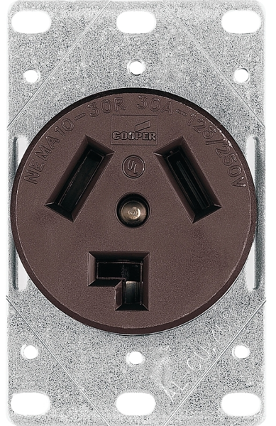 EATON-COOPER WIRING 38BBOX Dryer Receptacle 125/250V 30A 3-Pole 3-Wire Non-Grounded Brown
