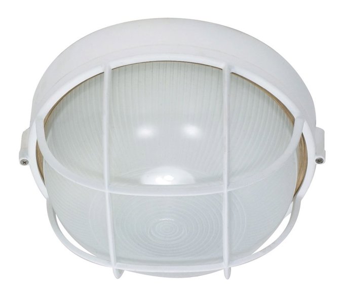 Satco 60-518 Round Bulkhead Light 1-Lt Die Cast White Finish with Glass