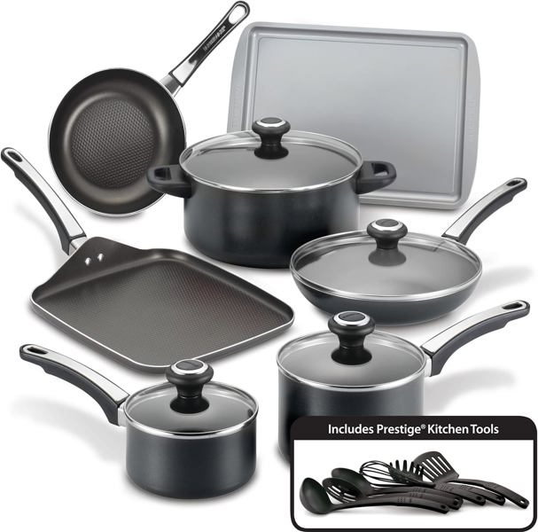Farberware 21809 Cookware Set 17 Piece Black High Performance Nonstick