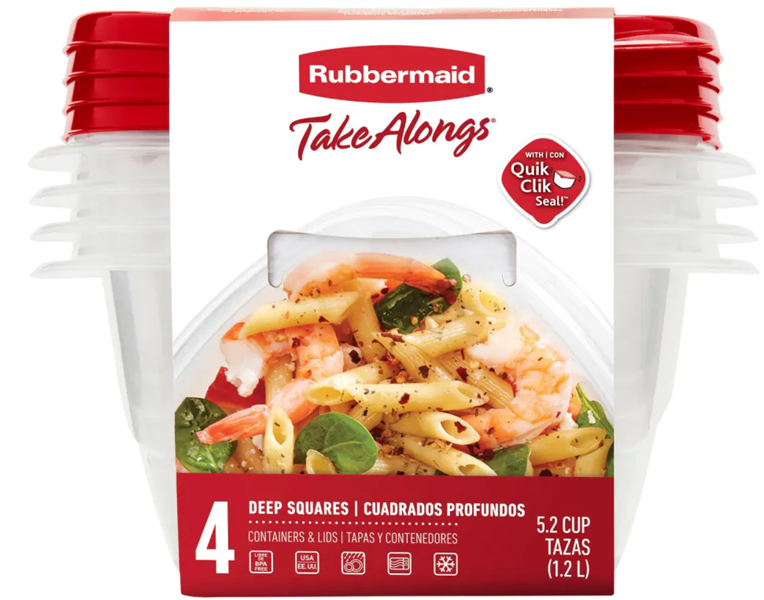 Rubbermaid 7F54 / RMAD-2184987 Square Deep Food Containers 4 Pack 5.2 Cup Red Clear