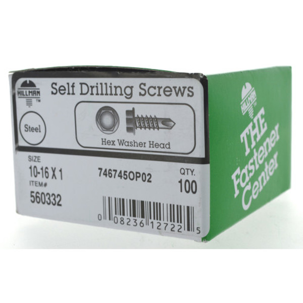 Hillman Group 560332 Hex Washer Pan Flat Head Phillips Self-Drilling Sheet Metal Screw 10-16x1 In