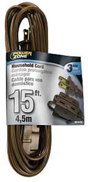 POWERZONE OR670615 Extension Cord 15 Ft 16 AWG 125V Brown