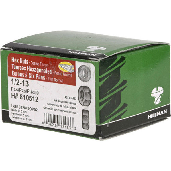 Hillman Group 810512 Hex Nut 1/2 In Hot Dip Galvanized