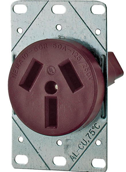 EATON-COOPER WIRING 32BBOX Non-Grounded Power Receptacle 125/250V 50 Amp 3-Pole 3-Wire Brown