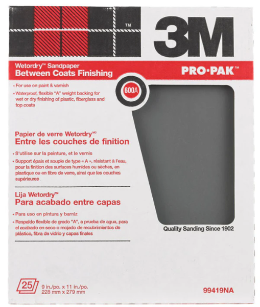 3M 02000 Wet/Dry Sandpaper 9x11 In 600 Grit Abrasive