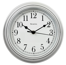 46984A Round Clock Silver Analog Plastic Face