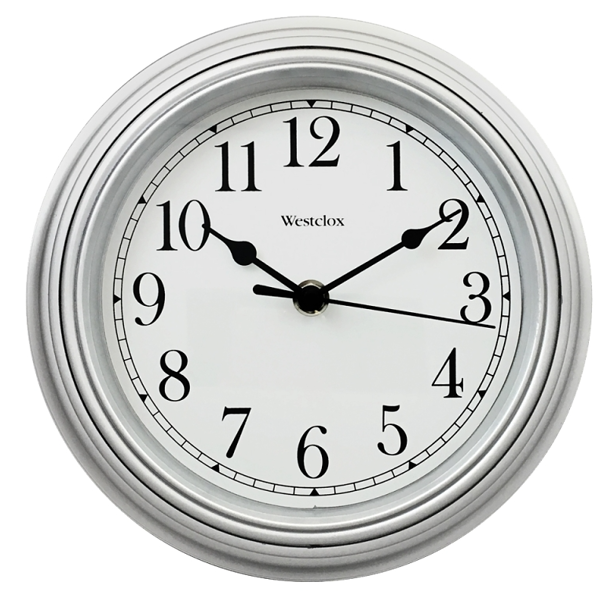 Westclox 46984A Round Clock Analog Plastic Face Silver Color Easy to Read Quiet Sweep Second Hand