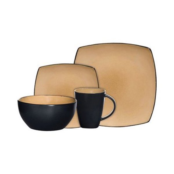 Gibson Overseas Inc 69467.16 Lounge Dinnerware Set 16 Piece Taupe 2-Tone Square