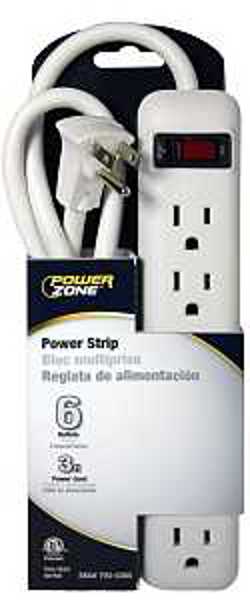 Powerzone OR801124 6 Outlet Power Strip With 3 Foot Cord 125V Black