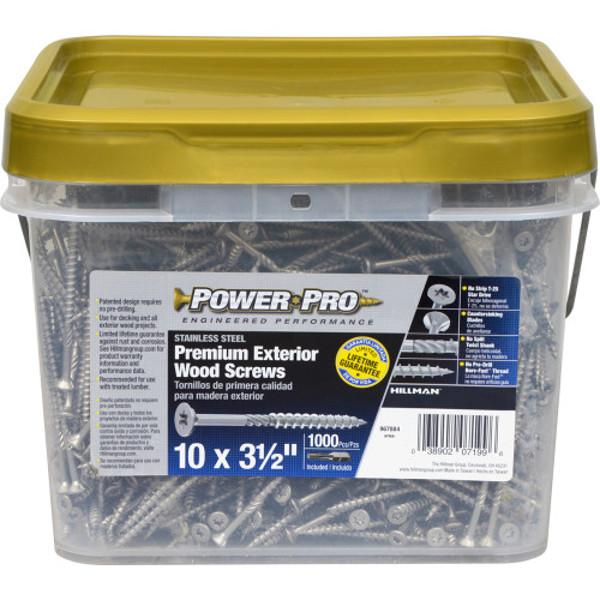 305SS Hillman Group 967884 Power Pro Exterior All Purpose Screw 10X3.5 305 Stainless Steel