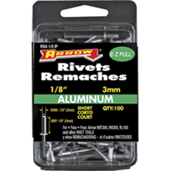 Arrow Fastener Co RSA1/8IP Short Rivet 1/8 In Aluminum 100 Pcs