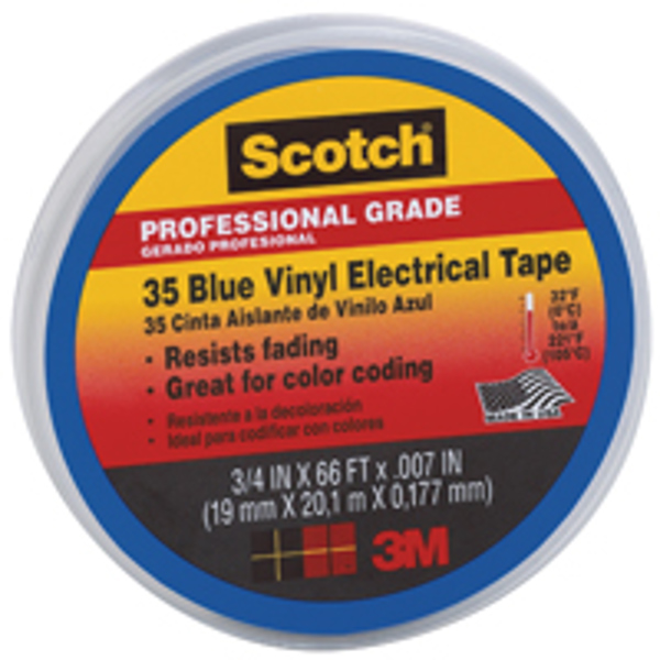 3M 10836-DL-10 Electrical Tape 3/4 In 66 Ft Blue PVC Backing