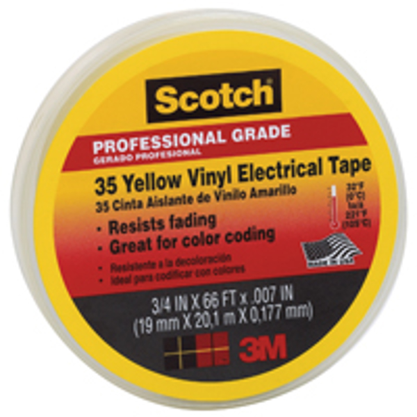 3M 10844-DL-5 Electrical Tape 3/4 Inch 66 Ft PVC Backing Yellow