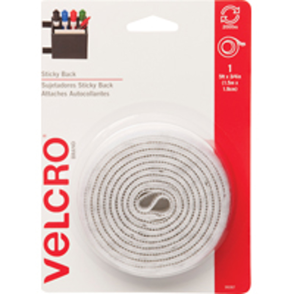 VELCRO USA INC 90087 Sticky Back Adhesive Tape 5 Ft 5 Lb White