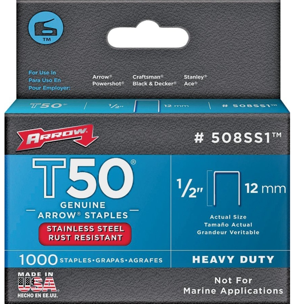 Arrow Fastener Co 508SS1 Stainless Steel Staple 1/2 In Stainless Steel