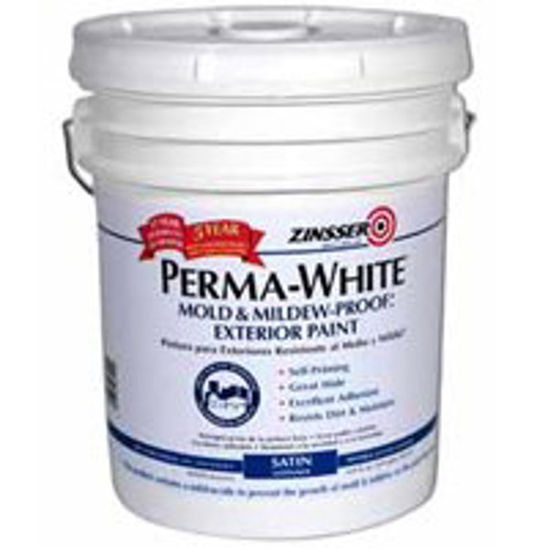 Zinsser 03100 Satin Latex Paint 5 Gal Mold and Mildew Proof Exterior White
