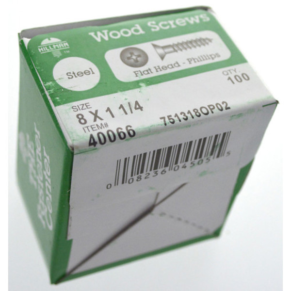 Hillman Group 40066 Phillip Flat Head Wood Screw 8X1 1/4