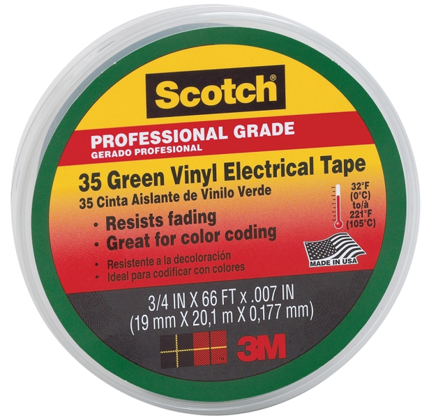 3M 10851-DL-10 Electrical Tape 3/4 Inch 66 Ft PVC Backing Green