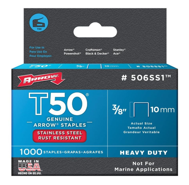 Arrow Fastener Co 506SS1 Staple 100 Pack 3/8 In Stainless Steel
