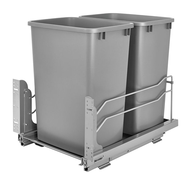 REV-A-SHELF 53WC-1835SCDM-217 Double Pullout Waste Basket 35 Qt Capacity 18 In Floor Mount Soft Close Silver