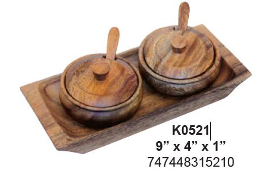 Pacific Merchants K0521 Condiment Set 2 Piece Tray with Lids and Spoons