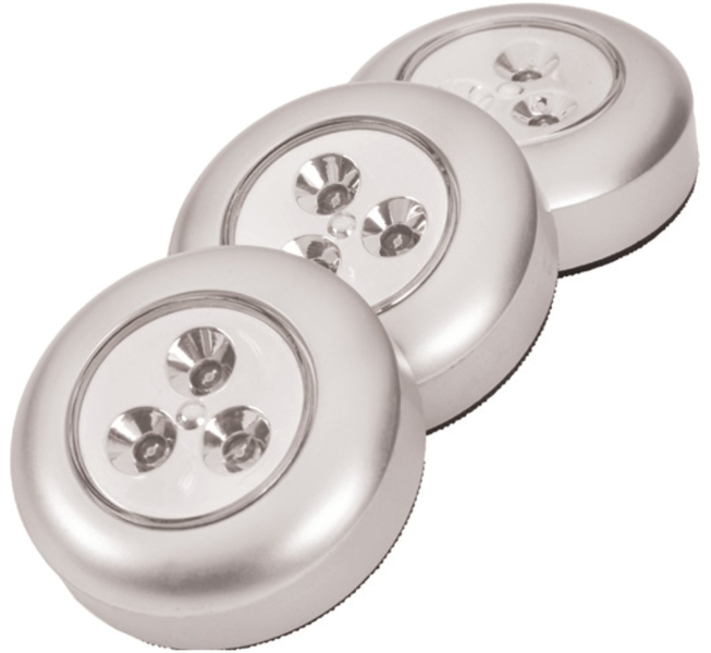 Fulcrum 30010-301 Stick-On Tap Light 3 Pack Alkaline Battery LED Lamp