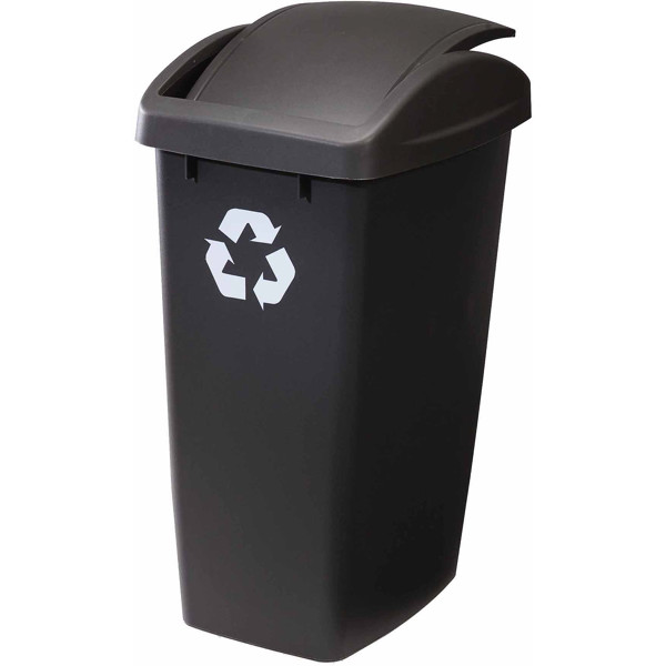 Rubbermaid FG2692RECSHM Swing Top Wastebasket 50 Qt Washmere Recycling Logo