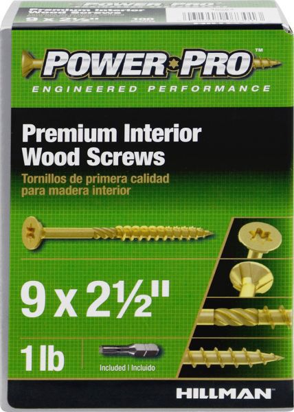 Hillman Group 48583 Wood Screws 9x2-1/2 In 1 Lb Yellow Zinc Dichromate Star Drive
