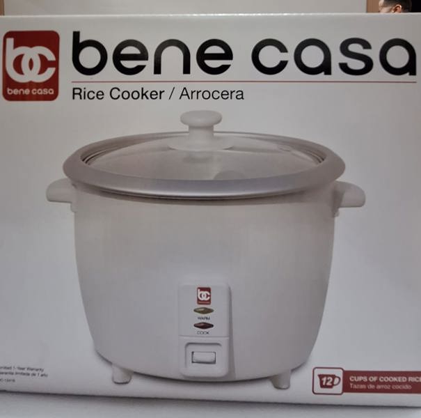 MBR Industries BC-12416 Rice Cooker 12 Cup Capacity White Non-Stick Glass Lid UL Certified