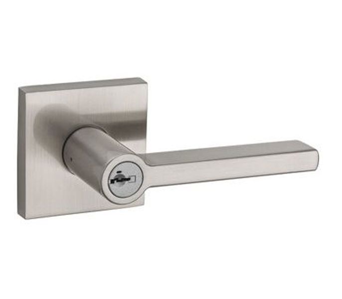 Kwikset 97402-812 Keyed Halifax Entry Lever Satin Nickel Zinc Square