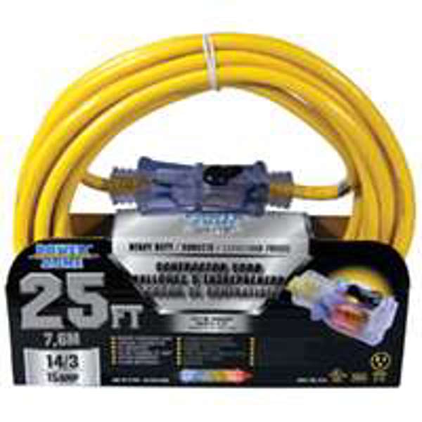 POWERZONE ORP511725 Extension Cord 25 Ft 14/3 SJTOW Pro Yellow