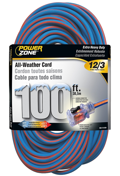 POWERZONE ORC530835 All-Weather Extension Cord 100 Ft 12/3