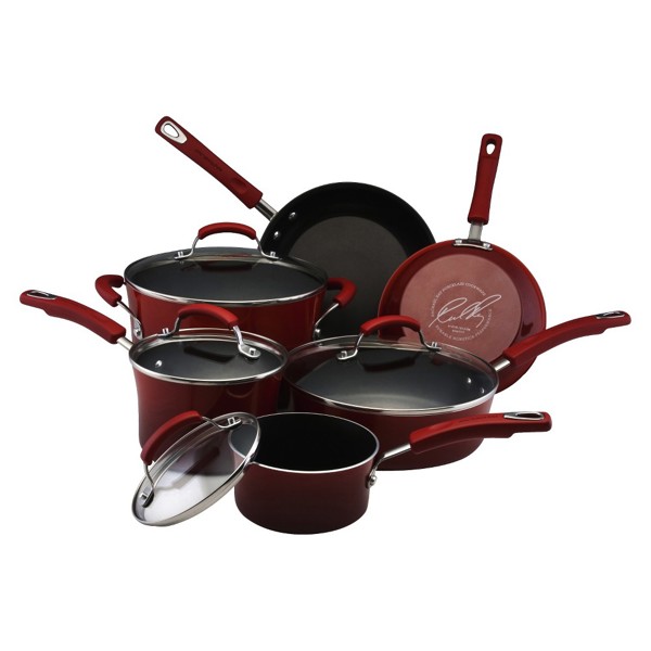 Rachael Ray 11535 10-Pc Cookware Set Red Porcelain Enamel Nonstick