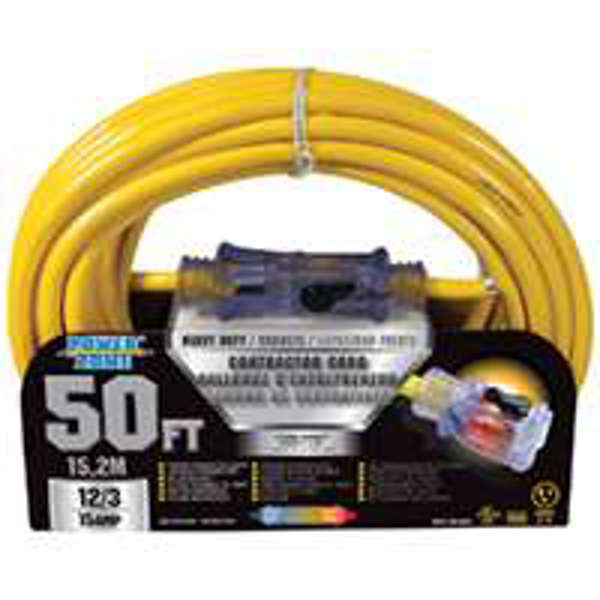 POWERZONE ORP511830 Extension Cord 50 Ft 12/3 SJTOW Yellow