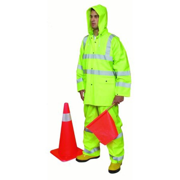 Mutual Industries 14511-4 Rainsuit 3PC XL High Visibility PVC/Polyester ANSI Class