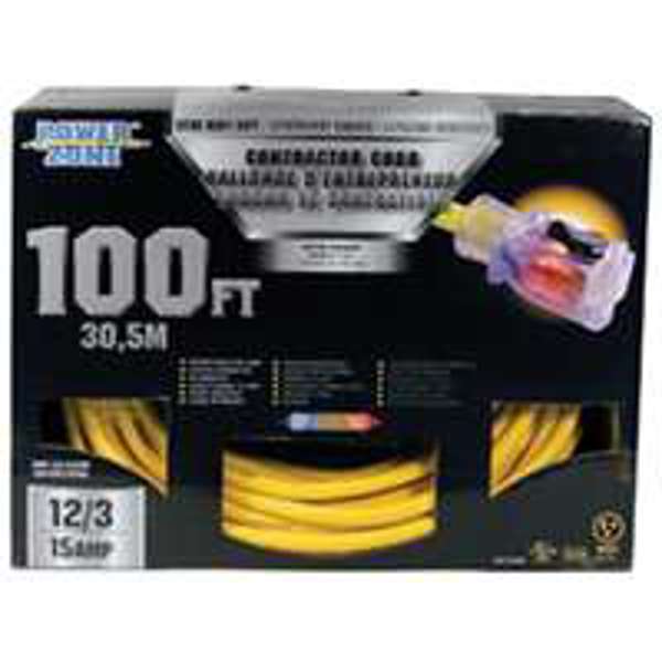 POWERZONE ORP511835 Contractor Cord 100 Ft 15 Amps 125 Volts Yellow