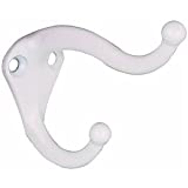 National Hardware N248-369/V16 Coat Hat Hooks Ball End 35 Lb Capacity 2 Hook Zinc White