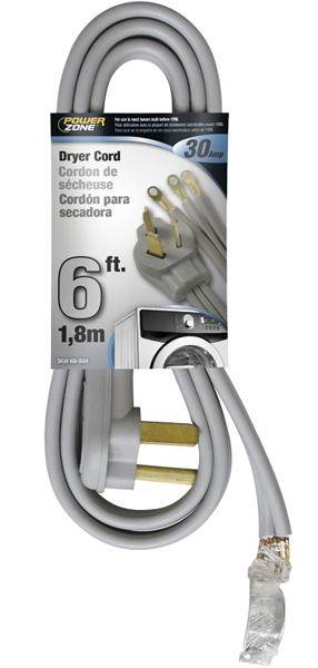 POWERZONE ORD100306 Dryer Cord 6 Ft 10AWG Gray