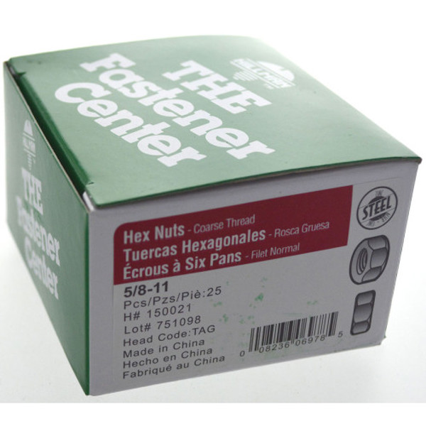 Hillman Group 150021 Finished Hex Nut 5/8-11 Coarse Thread Zinc Stainless Steel
