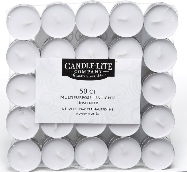 Candle-Lite Company 4534595 White Tealight 50 Pack Unscented