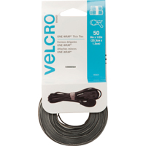 VELCRO USA INC 90924 Reusable Ties 1/2 In x 8 In Black and Gray