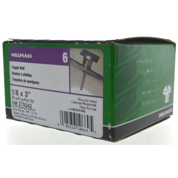 Hillman Group 370042 Medium Duty Round Head Toggle Bolt 1/8 In x 3 In Hollow Wall Anchor