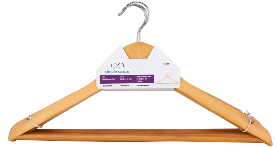 Homebasix HEA00040GN Clothes Hanger 5 Piece Natural Wood