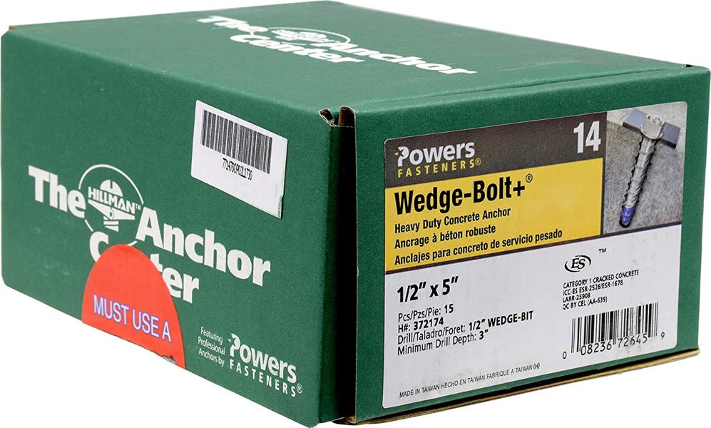Hillman 372174 Wedge Bolt 1/2 Inch x 5 Inch Steel